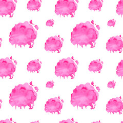 Hand painting abstract watercolor splashes seamless pattern. Trendy pink magenta color of the year.