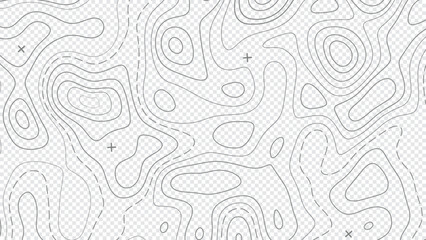 Fototapeta premium Topographic map. Topography contour, geography contouring lines. Topographical relief, landscape elevation terrain contours vector background. Detailed curved routes and trails top view