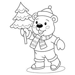 coloring bear in a winter hat