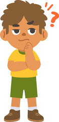 a black boy in doubt or have a question, illustration cartoon character vector design on white background. kid and education concept.