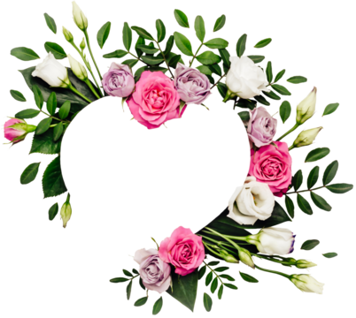 Valentine's day romantic concept. Natural heart shape frame layout with white and pink roses and green leaves - Powered by Adobe