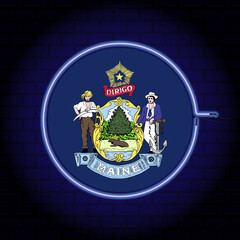 Fototapeta na wymiar Neon flag of the state of Maine. Vector illustration.
