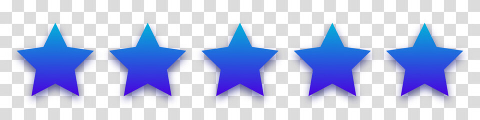 Star blue icon on transparent background. Customer feedback concept. Vector 5 stars rating review. Quality shape design. Vector yellow isolated five stars.