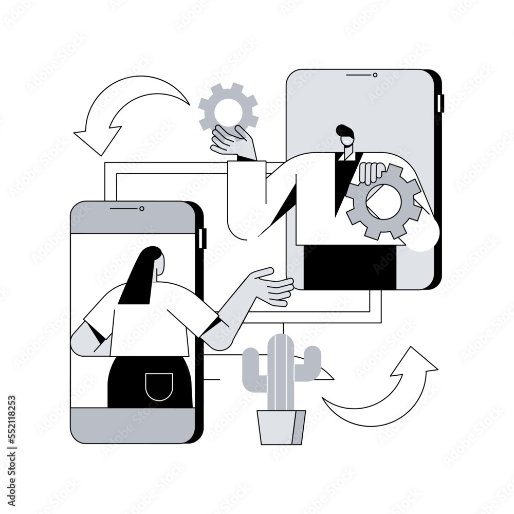 Poster cross-platform software abstract concept vector illustration. multi-platform software, cross-platfor