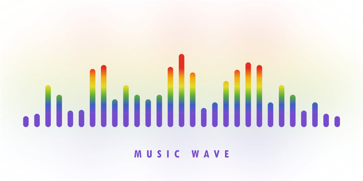 Audio wave. Multicolored rainbow icon sound song. EQ. Podcast wave. Symbols on isolated background. Voice message. Vector illustration.
