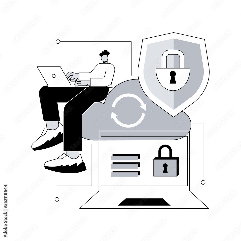 Poster cloud computing security abstract concept vector illustration. cloud information security system, da