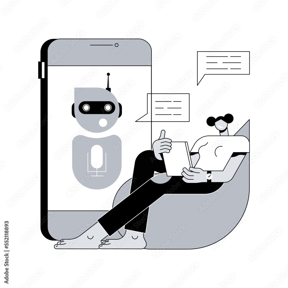 Poster chatbot virtual assistant abstract concept vector illustration. internet, online smart robot, device