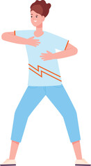 Smiling girl dancing at disco party. Joyful young person music moving