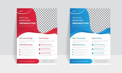 Corporate business flyer template design with red and blue color. marketing, business proposal, promotion, advertise, publication, cover page. new digital marketing flyer.