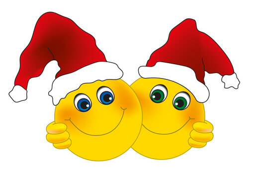 Ein Paar Smileys in Umarmung zur Weihnachtszeit