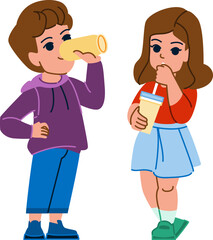 drink kid vector. child girl glass, healthy happy, little water, boy cute, lifestyle person, food drink kid character. people flat cartoon illustration