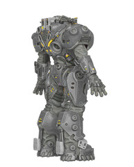 powered combat suit in a pose rear side view