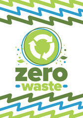 Zero Waste. Ecology poster. Refuse and Reduce. To Reuse and Recycle. Green January for environment. Eco friendly lifestyle. Save the planet. No plastic, only eco bag. Vector illustration