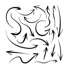 Set of hand drawn doodle arrow isolated on white background