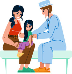 Obraz premium family doctor vector. medicine patient, care hospital, child clinic, medica, pediatrician, healthy mother, visit family doctor character. people flat cartoon illustration