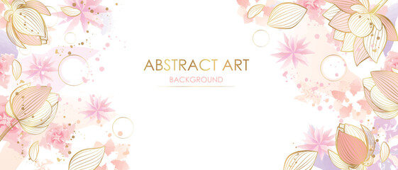 Vector poster with pink watercolor flowers Abstract background.	