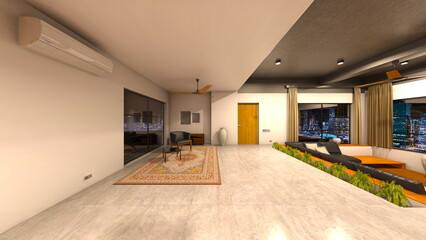 夜景が見えるリビングダイニング