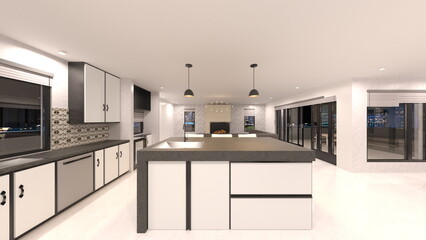 夜景が見えるリビングダイニング