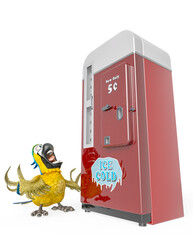 cartoon parrot and the soda machine on front view