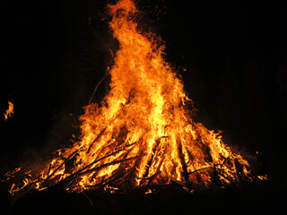 big bonfire burns at night