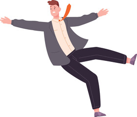 Man in suit slipping and falling down. Work problem crisis - obrazy, fototapety, plakaty