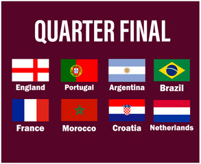 Quarter Final Countries Flag Emblem With Names Symbol Design football Final Vector Countries Football Teams Illustration