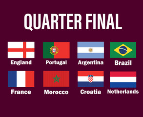 Quarter Final Countries Flag Emblem With Names Symbol Design football Final Vector Countries Football Teams Illustration