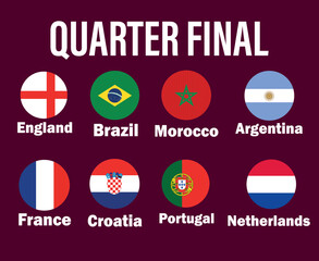 Quarter Final Countries Flag With Names Symbol Design football Final Vector Countries Football Teams Illustration