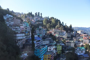 Foto auf Acrylglas Kangchendzönga Blick auf den Staat Darjeeling vom Dach des Travellers& 39  Paradise Hotel, Darjeeling, Westbengalen, Indien