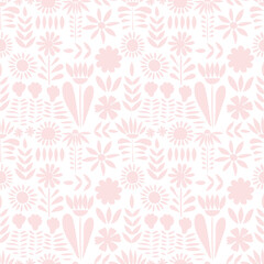 Fototapeta premium Seamless pattern with botanical silhouettes on white. Doodle flowers. 