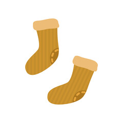 Warm socks for children isolated on white background. Clothes for newborn boy and girl cartoon illustration. Babys apparel concept