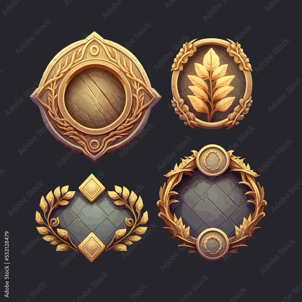 Poster a set of colorful game level frames isolated on the background. cartoon round user interface avatar 