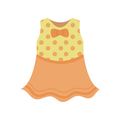 Cute orange dress for girl isolated on white background. Clothes for newborn child cartoon illustration. Babys apparel concept