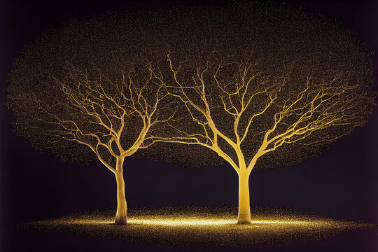 Two golden trees on the left and right on a black background. An elegant and luxurious image to convey a message of class and sophistication.