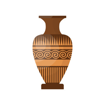 Ornate Greek amphora for oil and liquids. Ancient Greek pottery and vases cartoon illustration. Grecian earthenware concept
