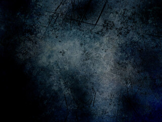 Abstract navy blue shapes horror wall with dark tones and black frame on sepia old textured background with old stone vintage grunge peeled and creepy texture wallpaper or paper	