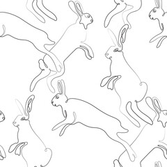 Line art hare. Bunny outline seamless pattern. Easter wrapping, Christmas greeting, invitations, postcards and other projects. Cute bunny pattern.