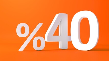 Word %40 sale on orange background. %40 3d text. 3d rendering.