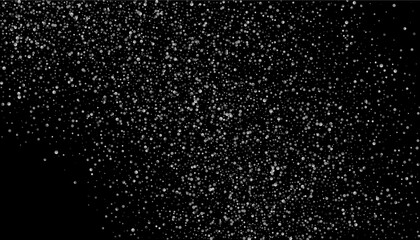 Silver glitter confetti on a black background. Gray gradient particles scattered, sand. Decorative element. Luxury background for your design, postcards, invitations, vector