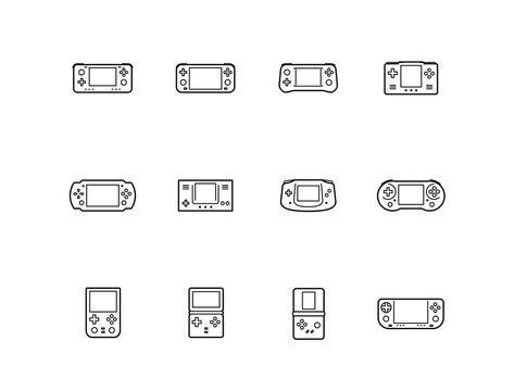 Handheld Game Console Icon Set In Outline Style