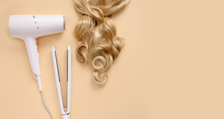 Straightener, hair dryer, styling and hairstyles for light brown curls. Blonde curls....