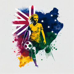 Fototapeta na wymiar Australian woman soccer poster. Abstract Australia football background. Australian national football player. Australia soccer team