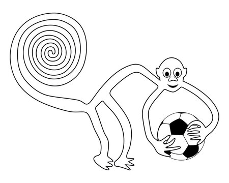 Monkey with the football ball in hands - paraphrase of the famous geoglyph of the Monkey from Nazca