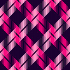 Cute Pink Plaid seamless patten. Vector diagonal checkered girl plaid textured background. Traditional striped fabric print. Plaid texture for fashion, print design, Valentines Day texture.