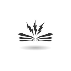 Open book with lightning bolt icon with shadow