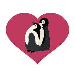 Cute penguins in a pink heart. Valentine card.Vector illustration