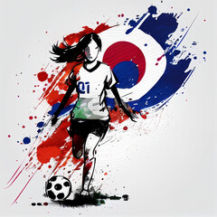 South Korea soccer poster. Abstract South Korean woman football background. South Korea national football player. South Korean soccer team