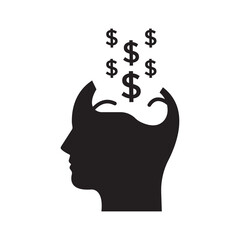 Person with dollar icon. man head Businessman with money sign.