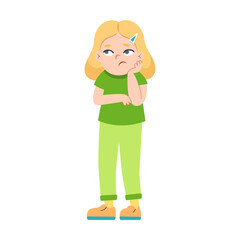 Teen cartoon girl vector illustration. Little kid smiling and laughing, characters showing different emotions isolated on white