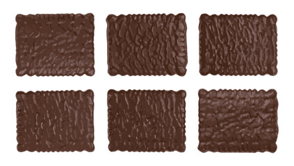 Biscuit Coated in Dark Chocolate Isolated, Square Cookies, Rectangular Shortbread, Crunchy Digestive Cookie